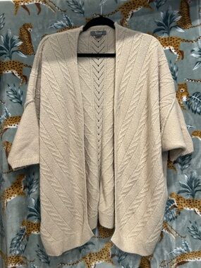 Natural Reflections Cream Cable-Knit Open Cardigan Womens Medium